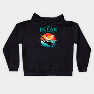 The Ocean is Calling Scuba Diver Design Kids Hoodie